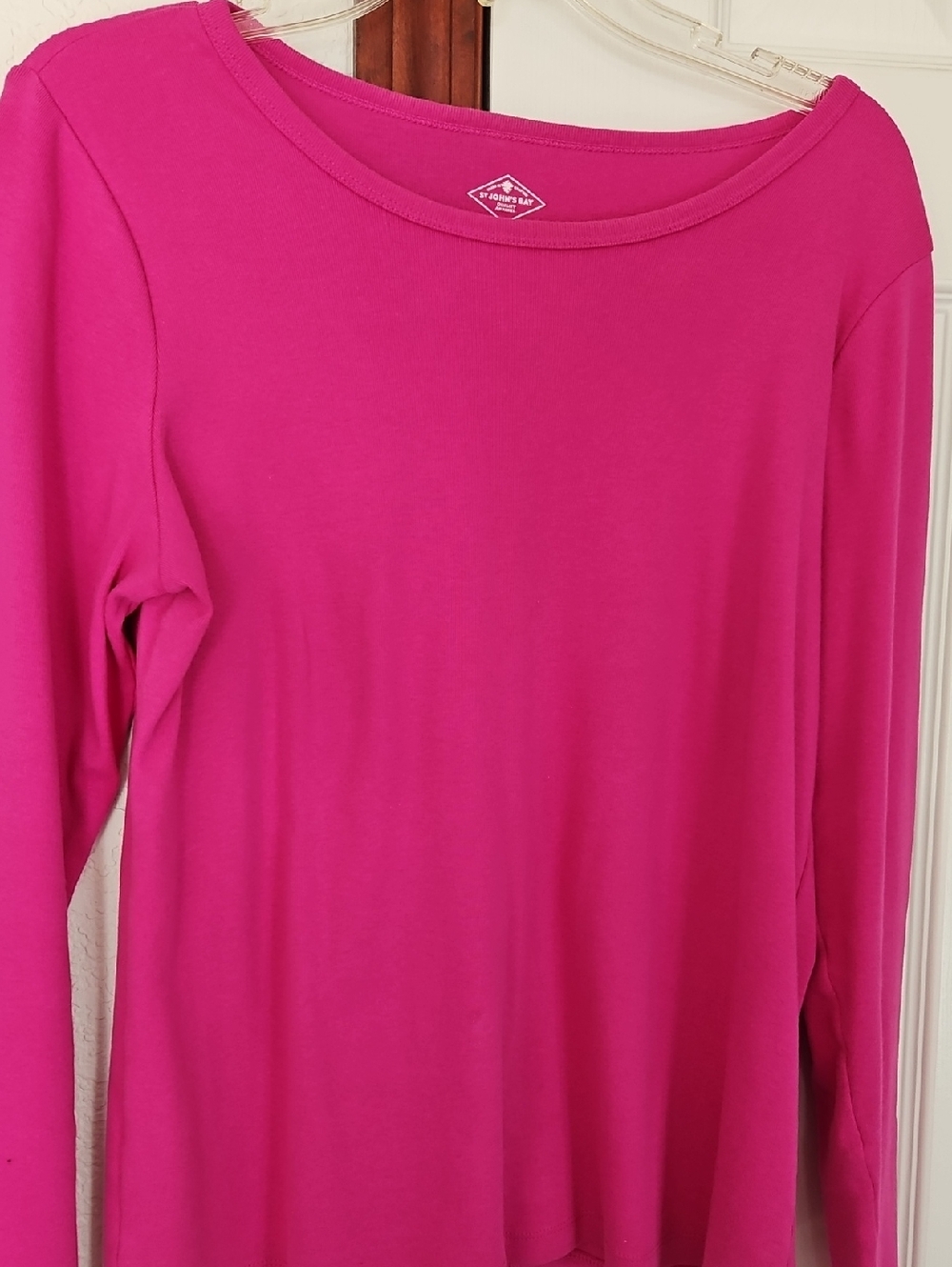 St. John's Bay Long Sleeve Crewneck Top - Fuchsia
